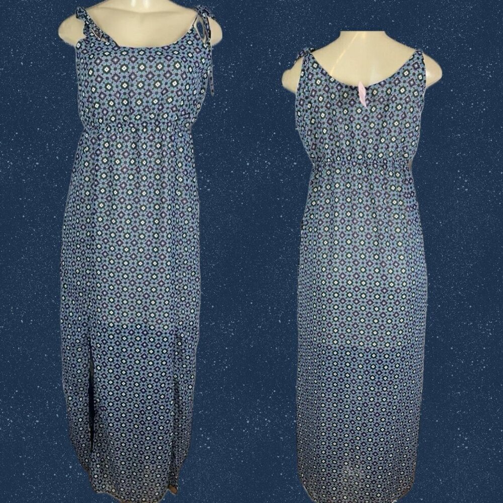 Romeo & Juliet Couture M Blue Diamond Floral Sheer Lined Tie Shoulders Max Dress